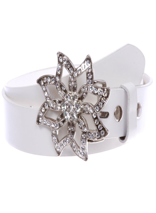 Beltiscool 1 1/2" Women's Snap On Rhinestone Floral Fashion Belt Multi-Color Options, White | xl - 41" - Image 2